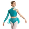 thumbnail image 6 of iiniim Girls Hip Hop Jazz Dance Outfits Rhinestones Crop Top and Ruffles Feather Skirt Set Blue Green 14, 6 of 7