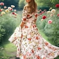 thumbnail image 3 of MORTTIC Women's Floral Print Maxi Dress - Crew Neck Half-Sleeve Bohemian Swing Dress, 3 of 4