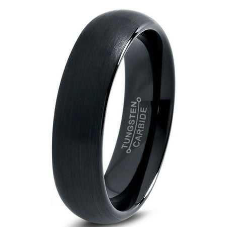 - Tungsten Wedding Band Ring 6mm for Men Women Comfort Fit Black Domed Brushed Lifetime Guarantee