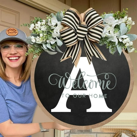 

Funny Welcome Sign Front Door Rustic Round Outdoor Indoor Spring Wreath Farmhouse Porch Wreath Wood Decoration Sign Housewarming Summer Fall Home Wall Decor