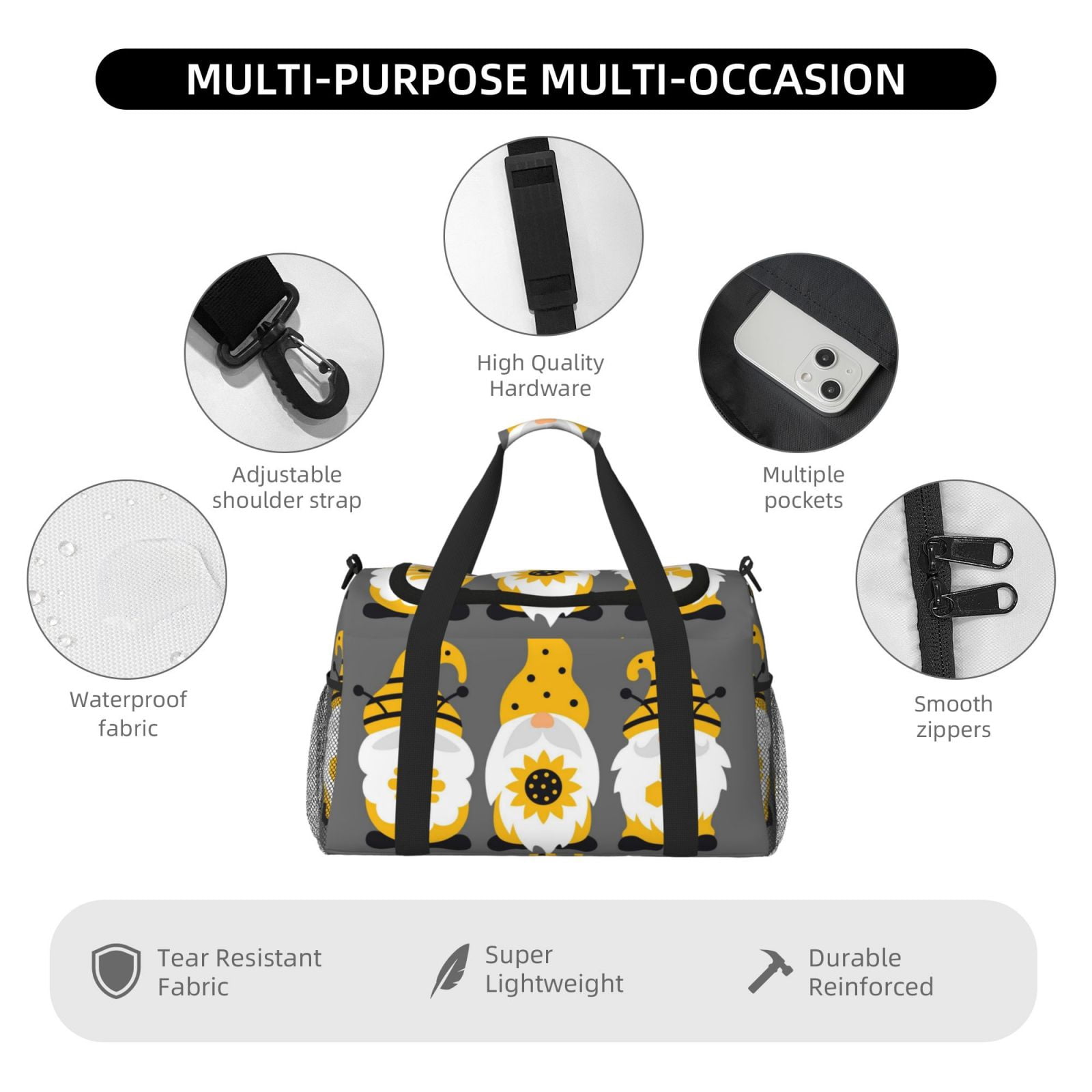 Fuzoiu Bee Kind Print Travel Duffle Bag,Carry On Tote Bags,Duffel Bag,Sport Gym Bag, Hospital Bag for Labor and Delivery, Overnight Bag,Luggage Bag