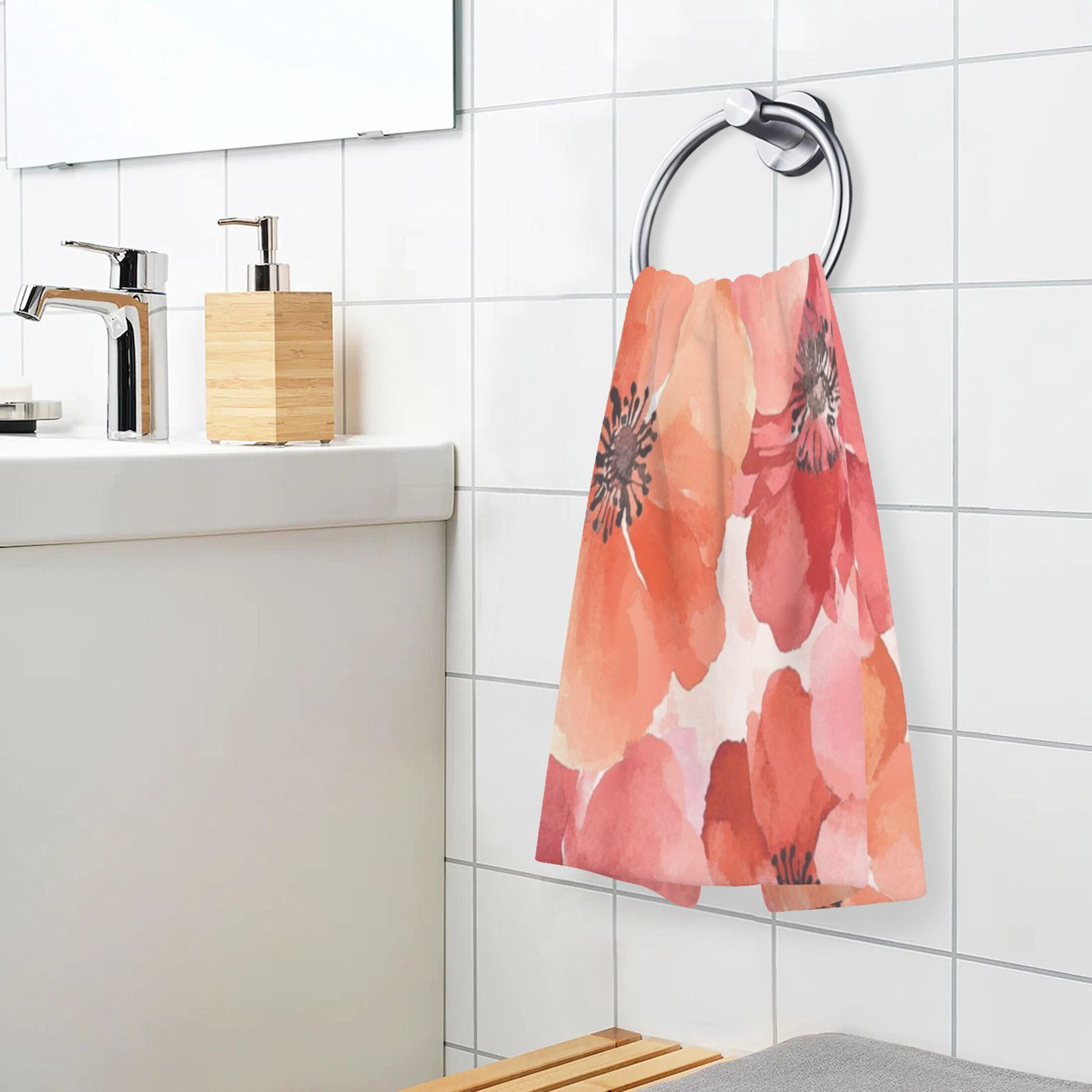 Cotton Towel Two-Piece 16x28 Inch One Sizex2 Face Towel Set Towel Set Cotton Hand Bath Towel Bathroom Beach Beautiful Red Flower
