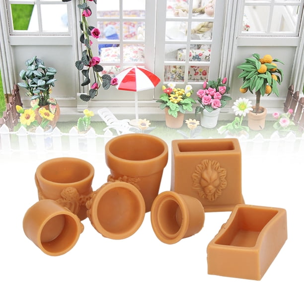 Accesorios 7 Uds Maceta Para Casa De Muñecas Resina Exquisita Maceta De Simulación En Miniatura Para Decoración De Casa De Muñecas DIY 1/12