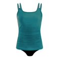 thumbnail image 4 of QURATI Swimwear Womens Bikini Swimsuits Two Piece Bathing Suit Double Straps Solid Color Swim Tank Tops Swimwear S 2XL Blackish Green L, 4 of 6