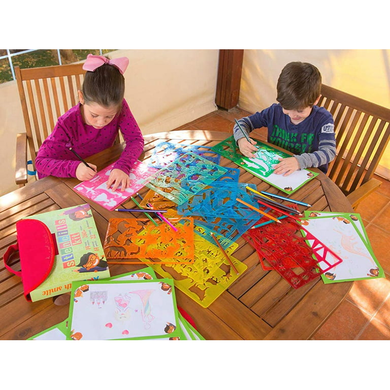 Mimtom Drawing Stencil Kit for Kids, 58 PC Art Set with 370+ Shapes, Sketch  Pad