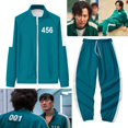 thumbnail image 2 of Juego de calamar chaqueta pantalones Cosplay deportes cremallera cárdigan Digital 456 impresión bolsillo sudaderas conjunto, 2 of 4