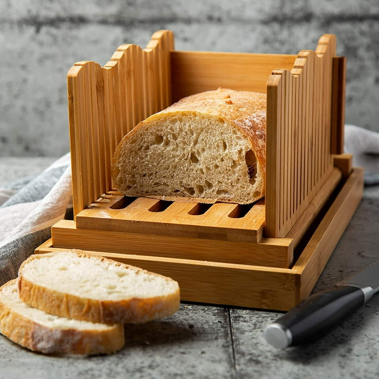 Bread Slicers For Homemade Bread And Loaf Cakes 100% Organic Bamboo Bread  Slicing Guide, Compact Foldable Bread Cutter Guide, Enhanced Bamboo Wooden