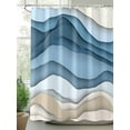 thumbnail image 2 of Blue Beige Ombre Extra Long Shower Curtain Set, Waterproof Shower Curtains for Bathroom, Modern Abstract Moire Art Geometric Washable Fabric Cloth Bath Curtain for Bathtub with Hooks 72x96 Inches, 2 of 6