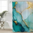 thumbnail image 4 of Abstract Marble Texture Shower Curtain Set ，Waterproof Fabric Shower Curtains Dark Green Gradient Watercolor Shower Curtains for Bathroom,Bathroom Decor 60"x72", 4 of 6