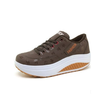 

Fangasis Womens Wedge Shoes Lace Up Walking Shoe Platform Sneakers Women Trainers Outdoor Non-Slip Round Toe Fashion Sneaker Coffee 7