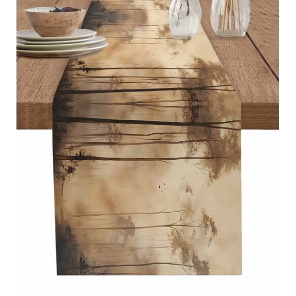 Ldtrchee Brown Forest Table Runner 70 Inches, Mysterious Vintage Farmhouse Tree Bed Runner Dresser Scarves Tabletop for Indoor Outdoor Parties/Ceremony/Banquet, 13" x 70"