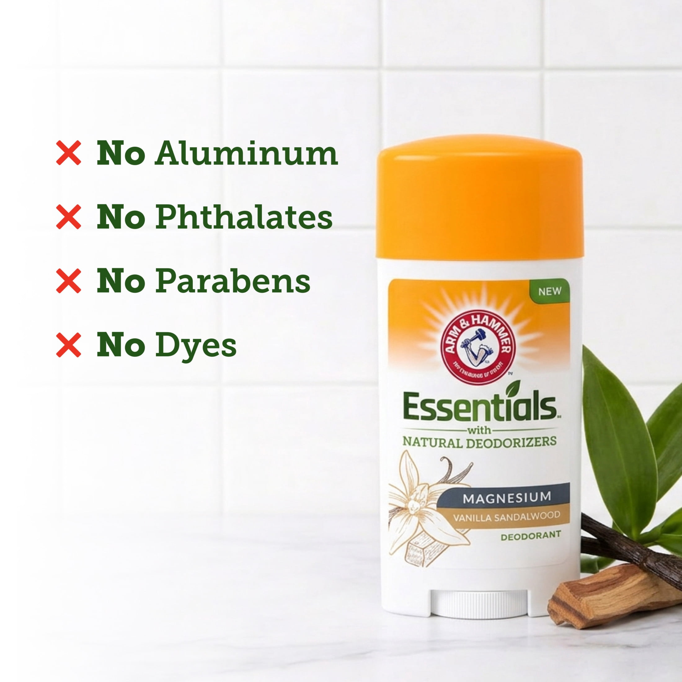 Arm & Hammer Essentials Deodorant with Magnesium, Vanilla Sandalwood, Aluminum Free  Paraben Free, 1-Count