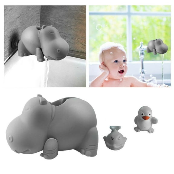 DUNCHATY Baby Bathtub Faucet Cover, Bathtub Faucet Baby Shower Protection Cover, Baby Bath Spout Cover, Soft Silicone Bathtub Faucet Safety Toys for Kids with 2 Small Toys, Universal Fit, Gray