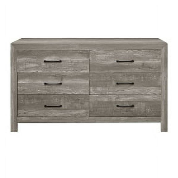 Modern Gray Dresser with Drawers and Black Metal Hardware"