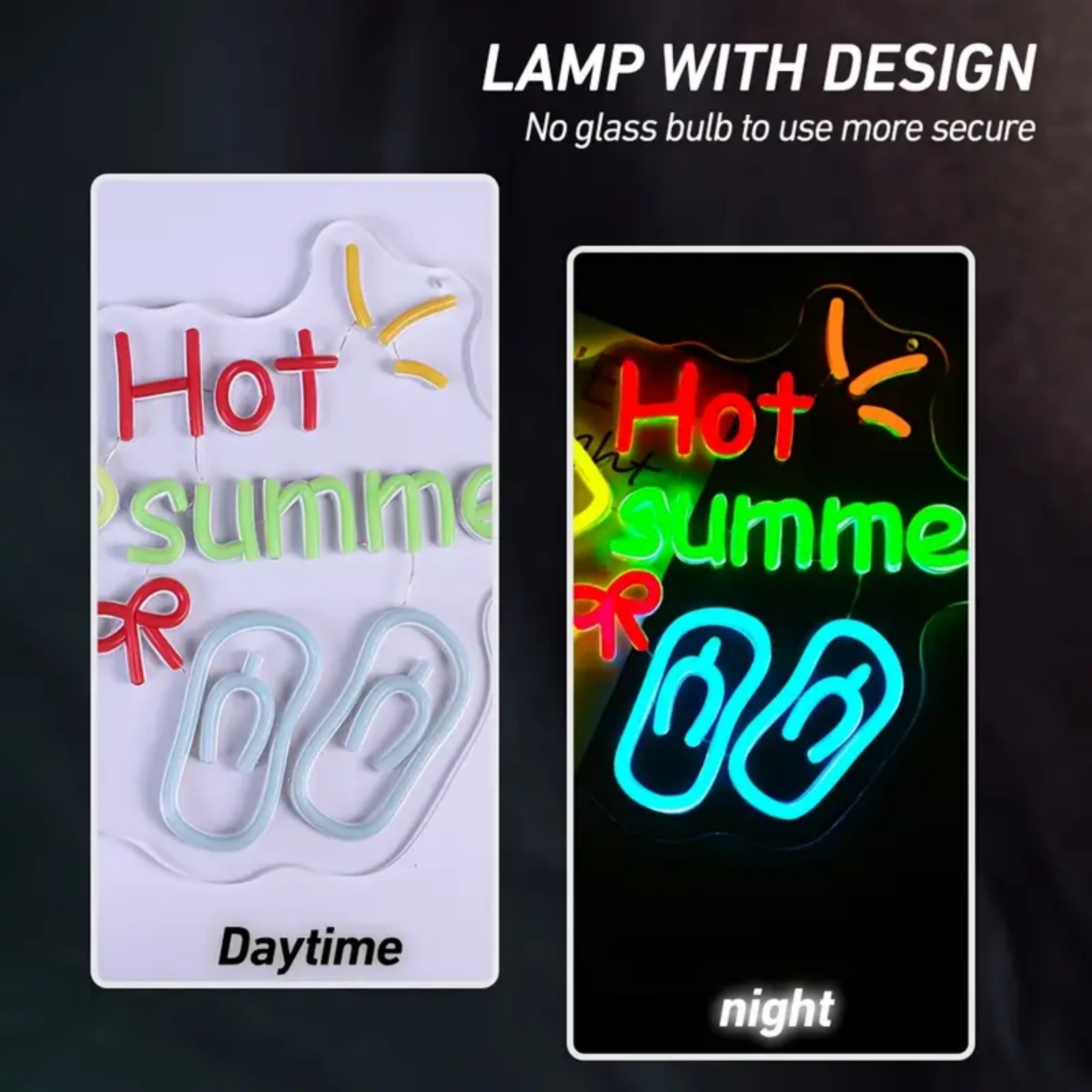 UPONRAY Hot Summer Neon Signs, 15.7"*11.4" Dimmable & USB-Powered LED Neon Light, Stylish Wall Decor for Home, Beach Bar, Natatorium, Swimming Pool