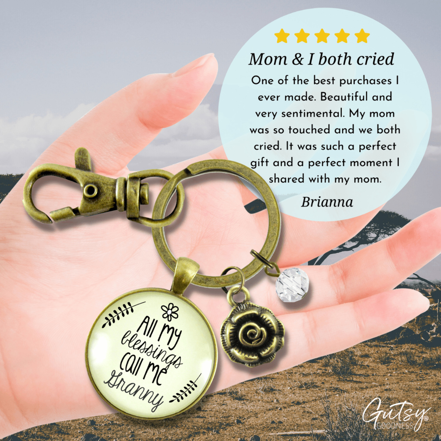 Granny Keychain All My Blessings Grandma Rose Gutsy Goodness Female Adult Bronze Metal Jewelry