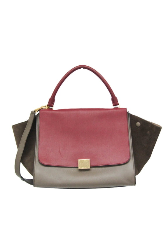 Pre-Owned Celine Trapeze Women's Leather,Suede Handbag,Shoulder Bag Brown,Gray,Red Color