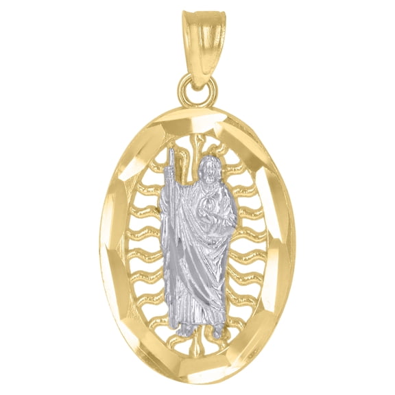 10kt Gold Two-Tone Diamond-Cut Unisex Saint Jude Religious Charm Pendant