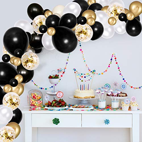 Black and Gold Latex Balloon Garland Arch Kit, 100pcs Metallic gold Confetti Party Balloons with 16ft Tape Strip & Dot Glue for Wedding Birthday Graduation Baby Shower Decorations