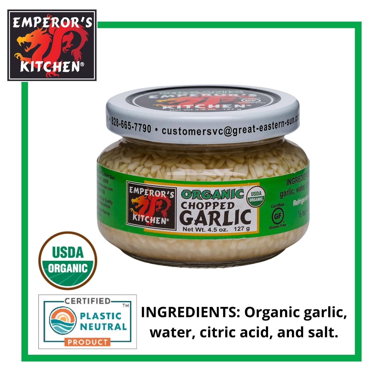 Pack of 12, Emperors Kitchen Organic Chopped Garlic, 4.5 oz