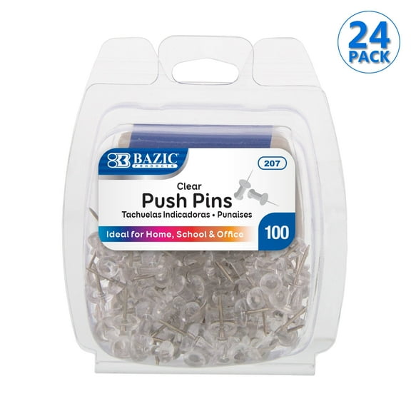 BAZIC Push Pins Color Thumb Tacks Steel, Plastic Head (100/pack), 24-Packs
