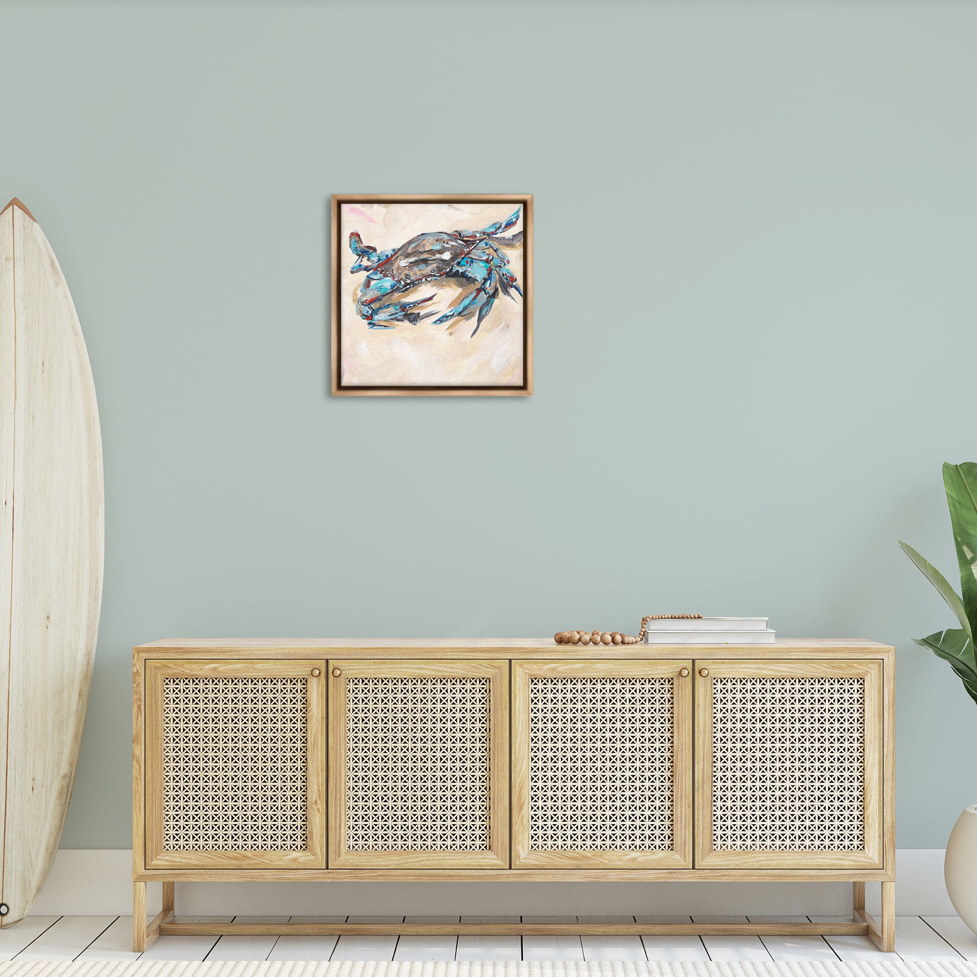 Stupell Industries Modern Blue Beach Crab Animals & Insects Painting Brown Floater Framed Canvas Art Print Wall Art, 25 x 25
