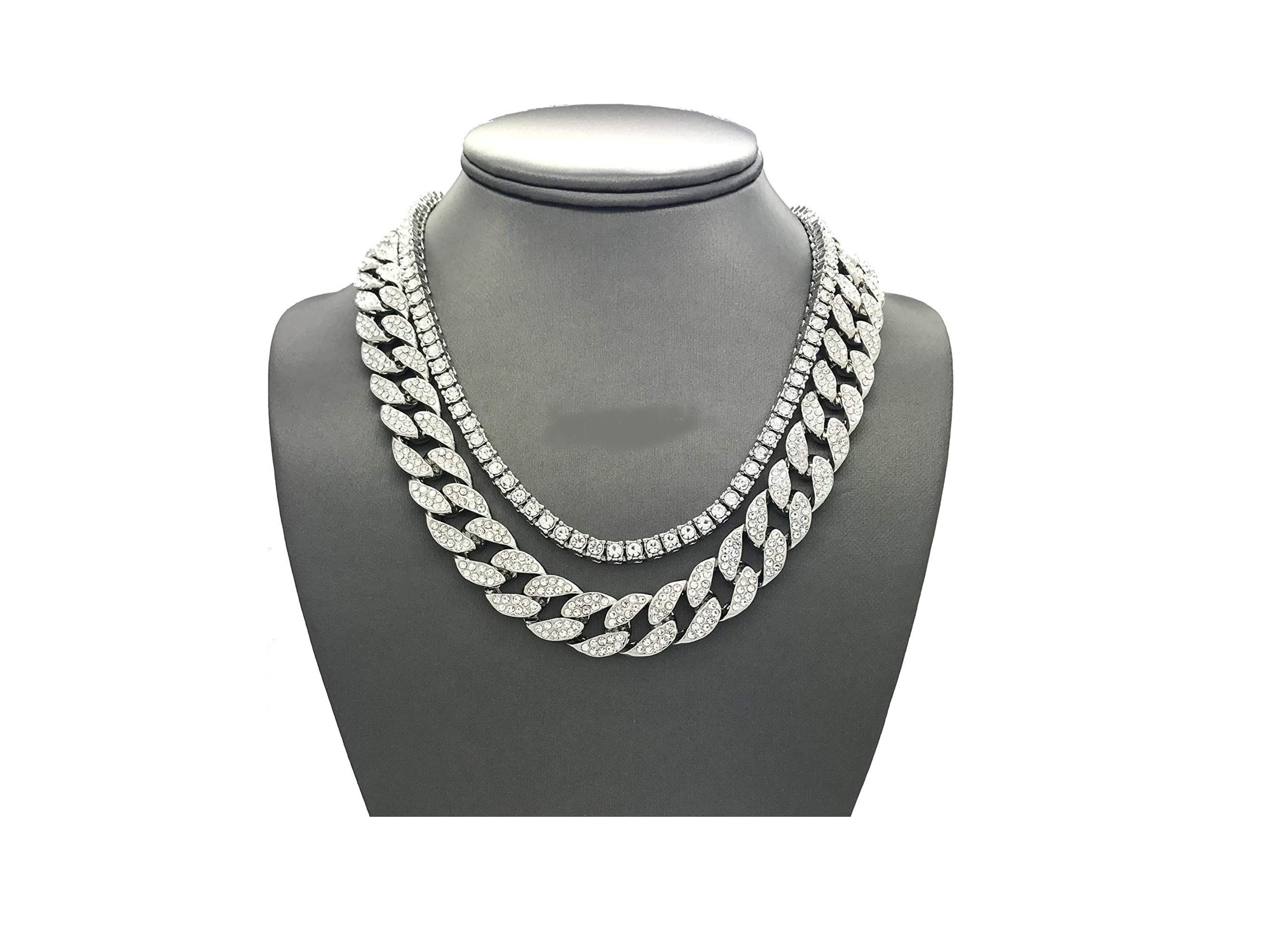 Charles Raymond Iced Out Hip Hop Silver Tone CZ Miami Cuban Link Chain Choker Necklace