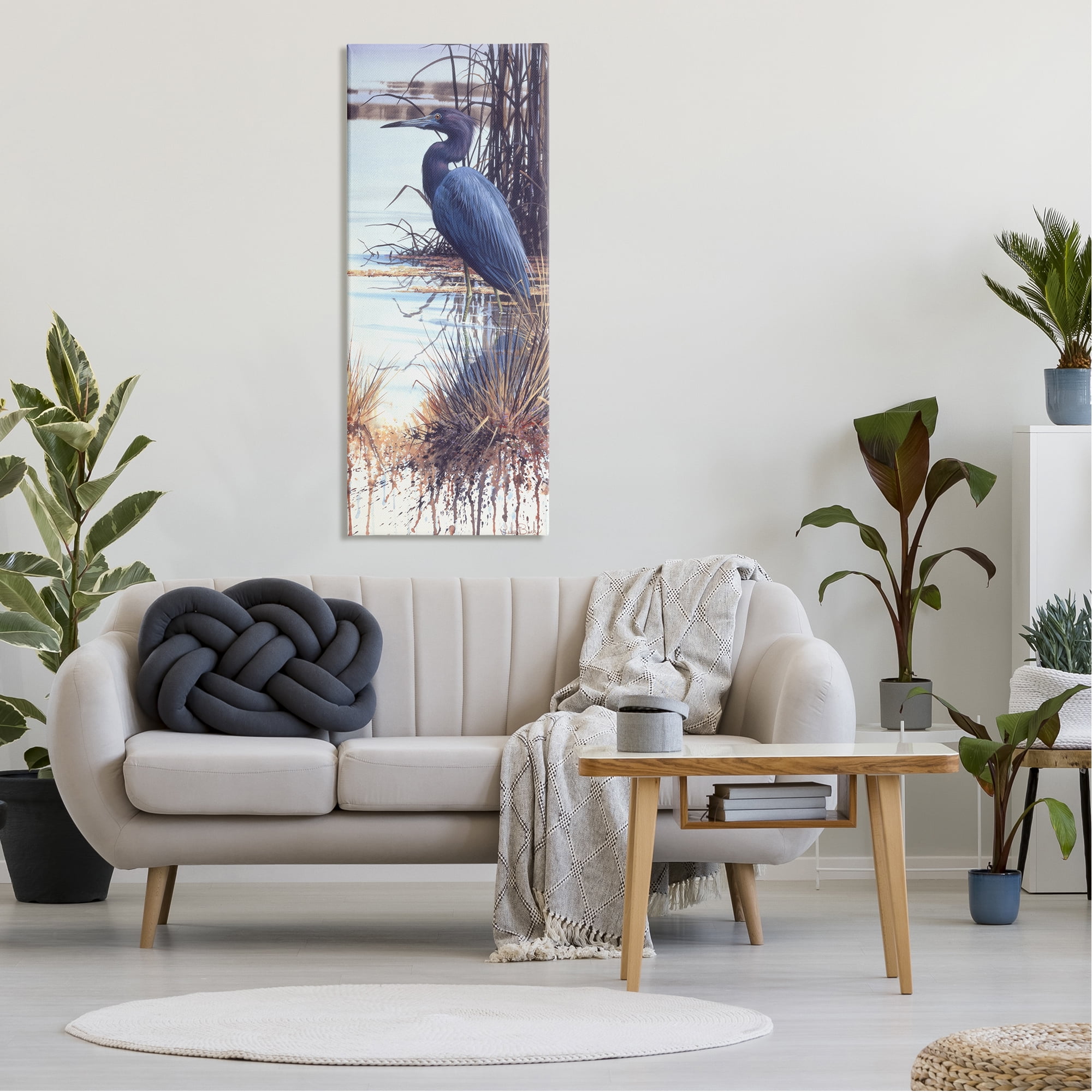 Stupell Industries Blue Heron Modern Splash Animals & Insects Painting Gallery Wrapped Canvas Print Wall Art, 20 x 48