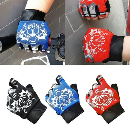 

YLmarket Unisex Outdoor Sports Climbing Non-slip Sun Resistant Wolf Pattern Half-finger Gloves Red