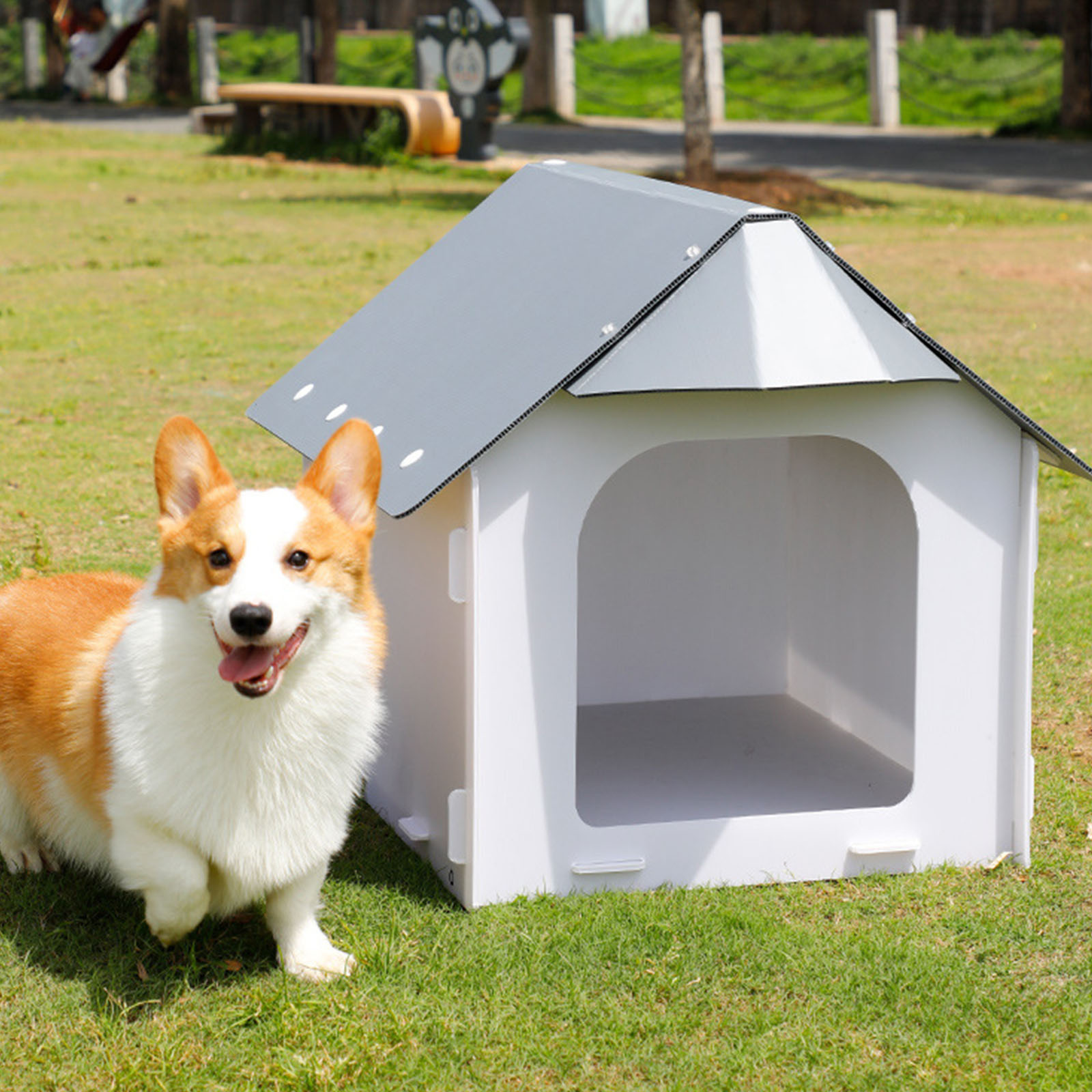 Waterproof Plastic Pet Dog House, Cat House with Elevated Base, Doghouse Puppy Shelter Kennel Indoor Outdoor Ventilate, Easy Clean  Cat Shelter Pet House, Plastic Cat House for Small Cats Dogs