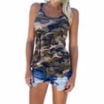 thumbnail image 2 of Chaleco Camuflaje Sin Mangas Camisa Cuello Redondo Tanktop Mujer Verano Top, Verde, M Vogacara AP001866-26, 2 of 4