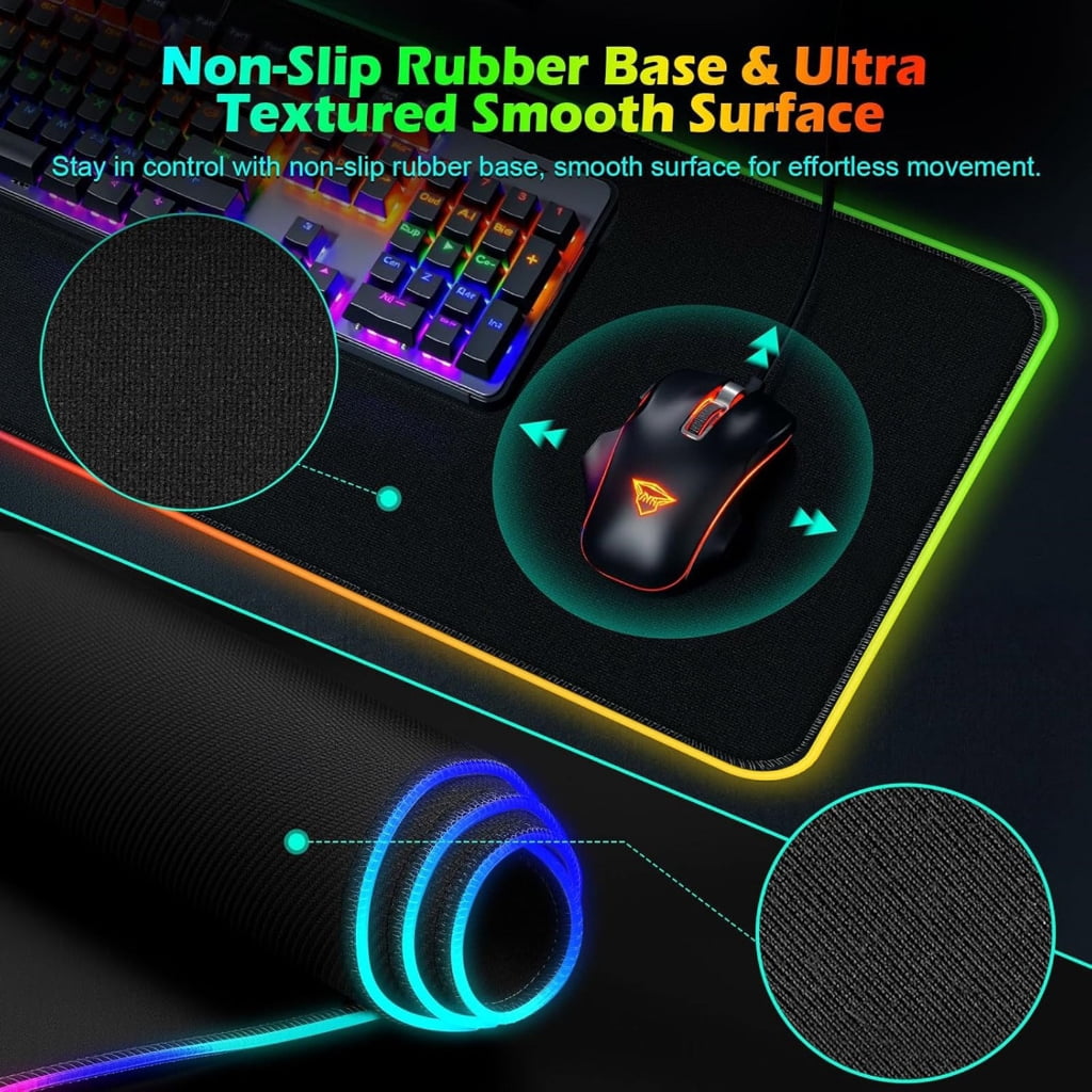 Yammee LED Gaming Mouse Pad with 15W Wireless Charging Rubber Base Computer Keyboard Mat for Gaming PC Laptop Accessories