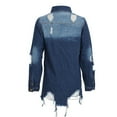 thumbnail image 5 of Ikevan womens coats Street Ripped Mid-length Distressed Solid Slim Denim Jacket, 5 of 6