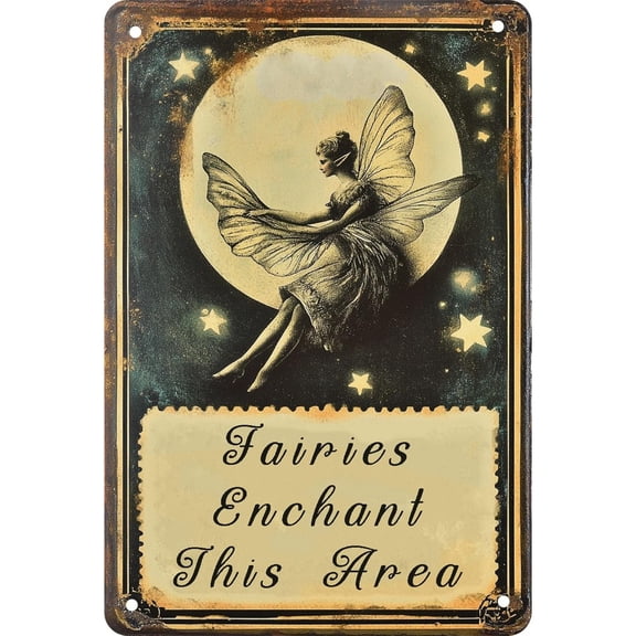 HELLOYOUNG Magic Fairy Garden Metal Signs for Outside.Whimsical Fairies Wall Decor,Vintage Tin Sign for Yard Gardening Decor Outdoor