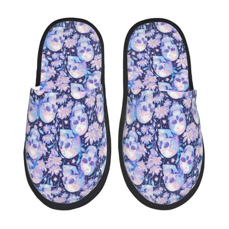 Balery Skull star crystal Slient Indoor Furry Fleece Comfort House Shoes Soft Non-Slip Home Shoes Cotton slippers House Slippers-- Large