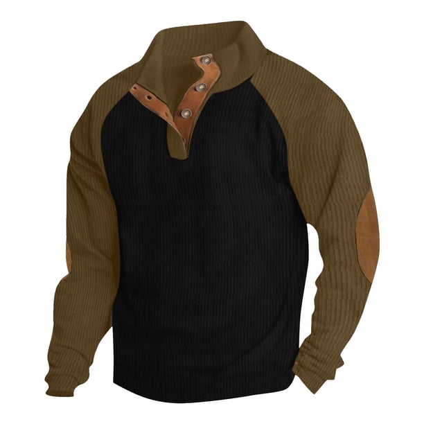 pstuiky mangas largas para hombre, Suéter informal de patchwork para hombre, blusa abotonada con cuello alto y manga larga a la moda salir tops xxxl