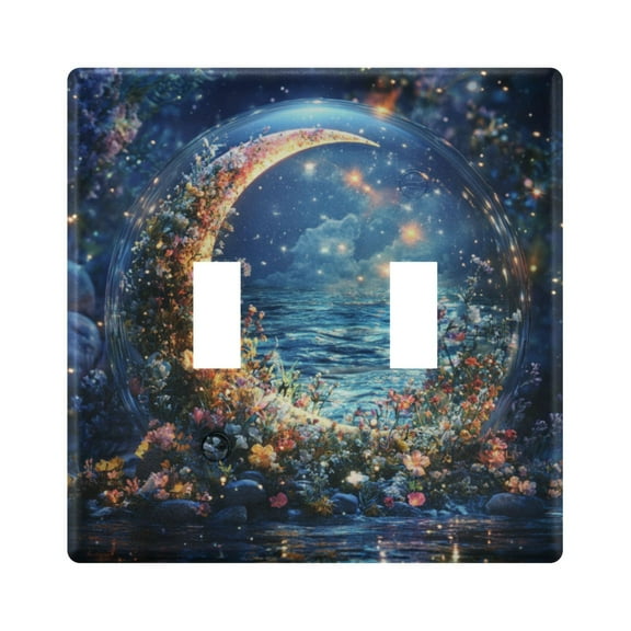 Yayeee Toggle Light Switch Wall Plate 2-Gang 4.56"x4.48" Decorative Outlet Cover, Crystal Moon