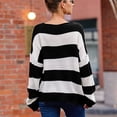 thumbnail image 4 of Mujeres suéter redondo Masajeadores de cuello rayas empalme manga larga casual señora knit pullover Top para las mujeres del invierno otoño, 4 of 6