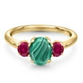 thumbnail image 3 of Gem Stone King 2.50 Ct Oval Green Malachite Red Created Ruby 18K Yellow Gold Plated Silver Ring, 3 of 6