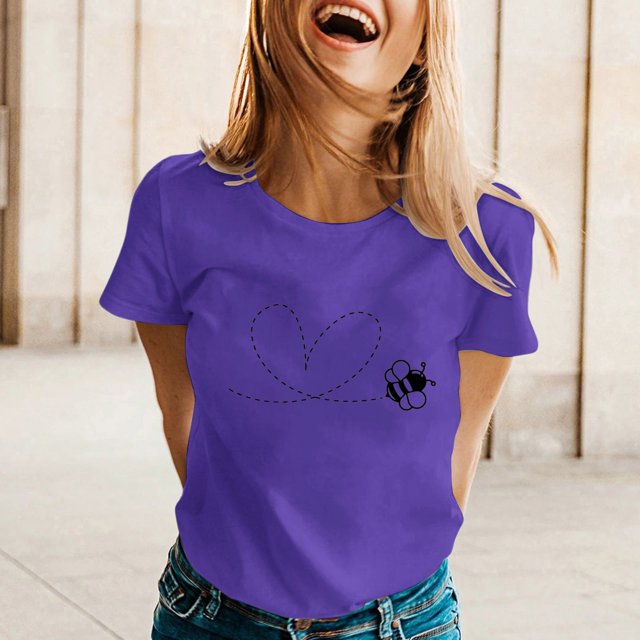 WILLBEST Womens Tshirts Womens Spring Summer Printed Short Sleeve O Neck T Shirt Top
