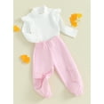 thumbnail image 3 of Suealasg Little Girl Fall Outfits Clothes 6M 1T 2T 3T 4T 5T Kids Girl Long Sleeve Ruffle Tops Pink Cargo Pants Sets 2Pcs Casual Autumn Clothing for Children Girl, 3 of 9