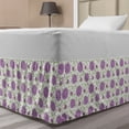thumbnail image 1 of Flower Bed Skirt, Ornament of Floral Motifs Petals and Leaves Designed with Pixel-Like Dots, Elastic Bedskirt Dust Ruffle Wrap Around for Bedding Decor, 4 Sizes, Violet Green White, by Ambesonne, 1 of 2