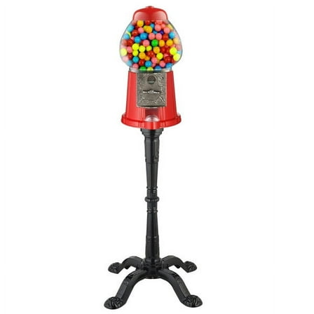 Vintage-Look Gumball Machine with Stand and Coin Bank Candy Dispenser Vending Machine, Red
