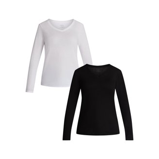 No Boundaries Crew Ribbed Tee with Long Sleeves, Women's XXS-XXL