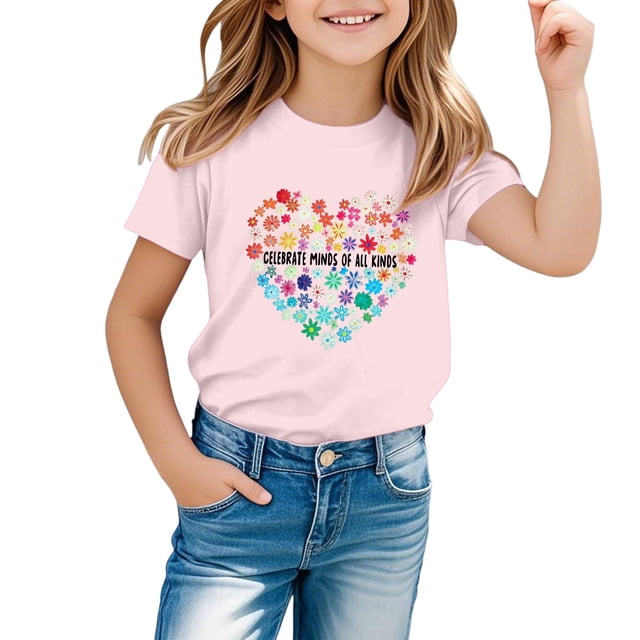T-shirt Fille Col Rond Manches Courtes Chandails Garçons Tenues d'Été pour Filles Tenues 13-14 Ans
