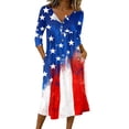 thumbnail image 2 of Patriotic Dresses for Women V-Neck 3/4 Sleeve Button Down A-Line Midi American Flag Dress Casual Summer Beach Vacation Sundress with Pockets, 2 of 7