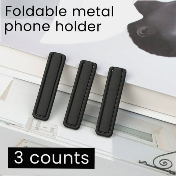 3Counts Metal Phone Kickstand Universal Protable Sticky Vertical and Horizontal Stand Adjustable Holder for Cell Phone Case, Black