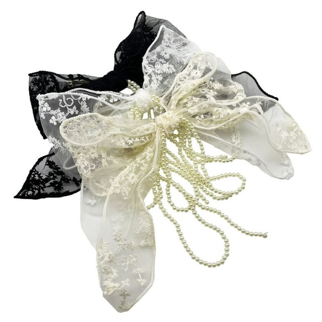 Sovenny 3 Piezas Pasadores para el Cabello con Cadena de Perlas y Lazo de Encaje Bordado de Flores Pasadores para el Cabello Antideslizantes para Mujeres y niñas (Blanco Beige Negro)