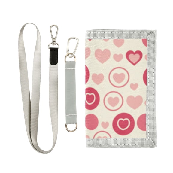 JIALIOU Nylon Trifold Card Wallet with ID Window Zipper Pocket for Men Women Teen Heart on Circle