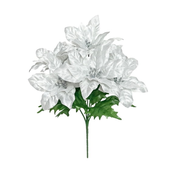 CuiLiyq Artificial Poinsettia Bushes Christmas Artificial Flowers, 13.7 Inch Artificial Fake 7 Heads Silk Poinsettia Bushesfor Indoor Outdoor Xmas Decor Home Table Centerpiece (Silver)